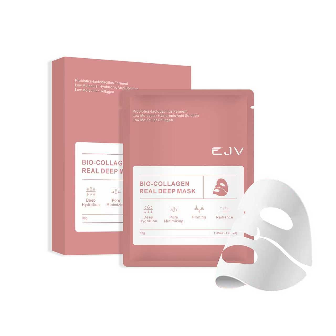 Bio-Deep Collagen Face Mask, Overnight Hydrate Korean Mask - 4PCS | Deeply Hydrating, Pore Minimizing, Firming, Korean Skincare, Ultra-Low Molecular Collagen, Opaque-to-Transparent Absorption