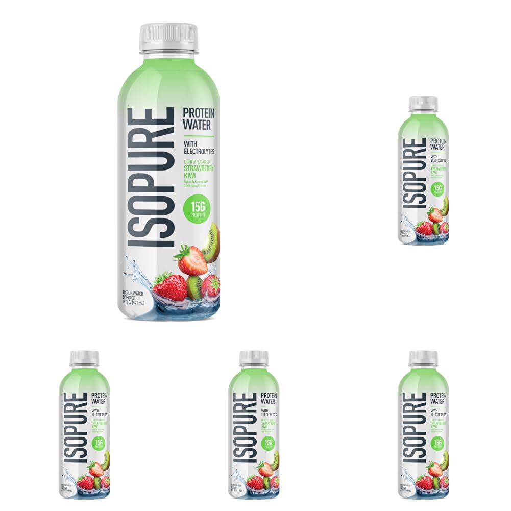 Isopure Clear Protein Water with Electrolytes, 15g Whey Protein Isolate, Zero Sugar, Strawberry Kiwi, 20 fl oz, 12-Pack