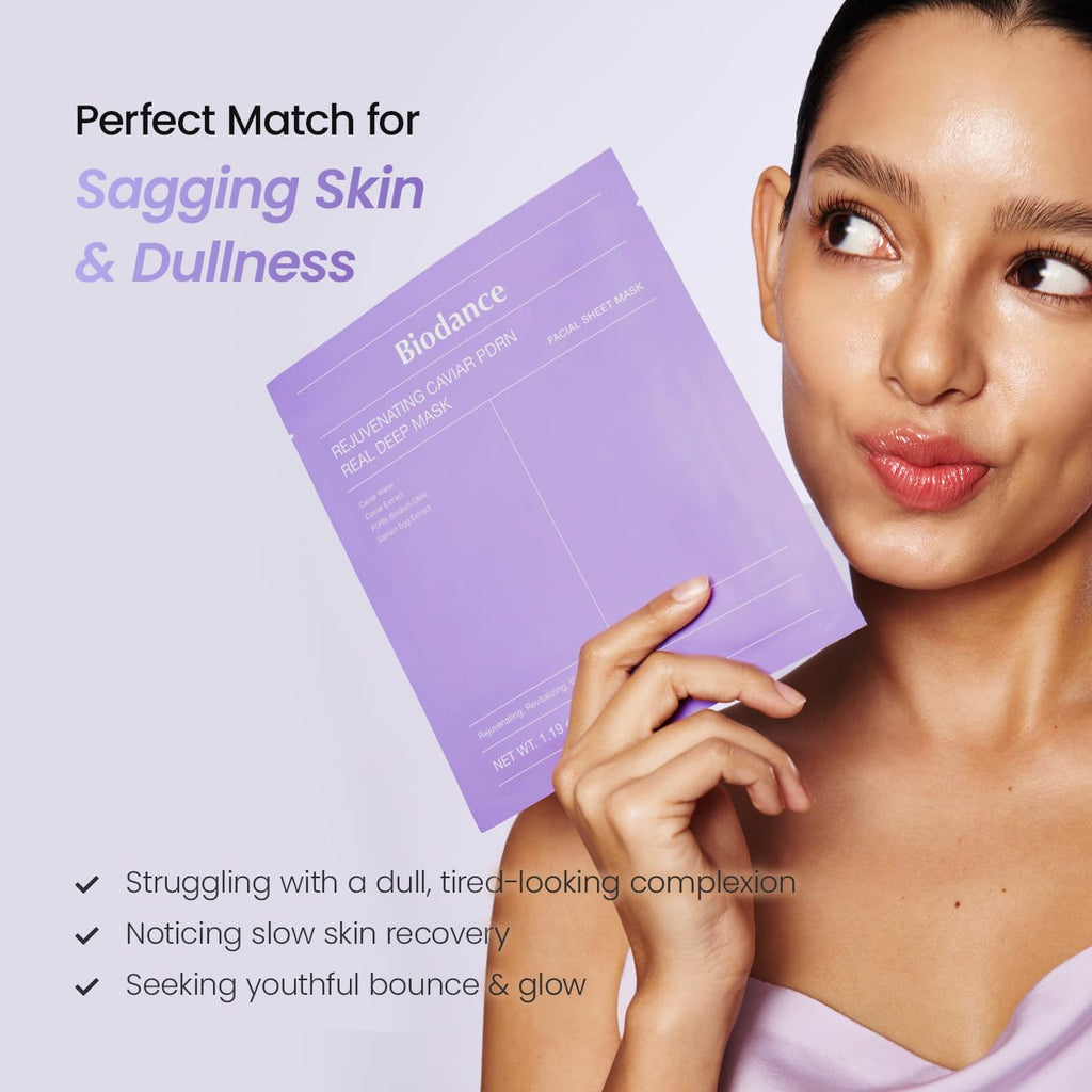 BIODANCE Rejuvenating Caviar PDRN Real Deep Mask, Overnight Hydrogel Face Mask, Skin Firming, Radiance, Enhancing Skin Recovery, Korean Skin Care, Self Care Gifts for Women | 1.19oz(34g) x 4ea