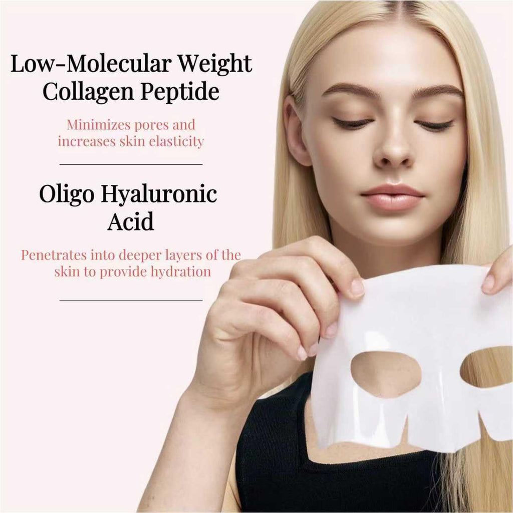 Bio-Deep Collagen Face Mask, Overnight Hydrate Korean Mask - 4PCS | Deeply Hydrating, Pore Minimizing, Firming, Korean Skincare, Ultra-Low Molecular Collagen, Opaque-to-Transparent Absorption