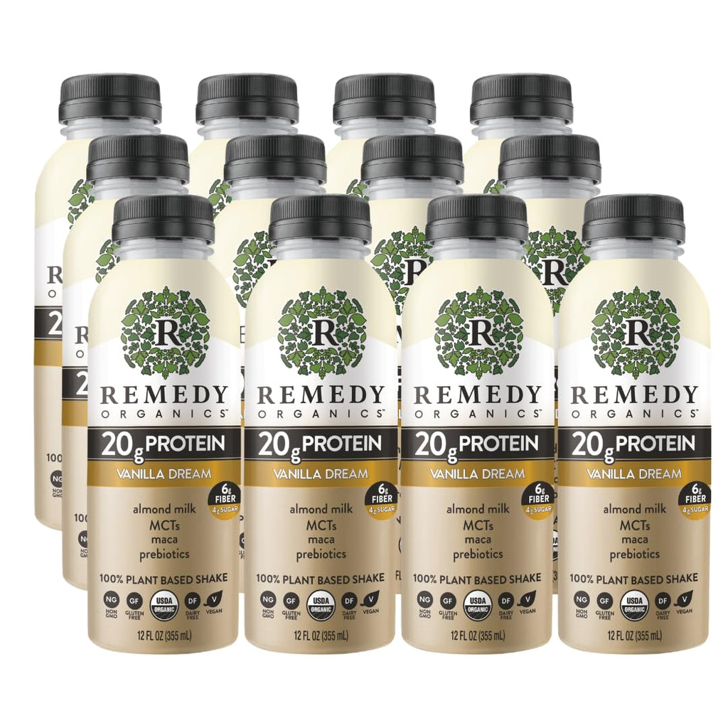 Remedy Organics Vanilla Dream Power 12-Pack | Plant Based MCT Oil Protein Shakes, Ready to Drink | USDA Organic, Vegan, Gluten Free, Dairy Free, Soy Free |12 Vanilla Dream Bottles