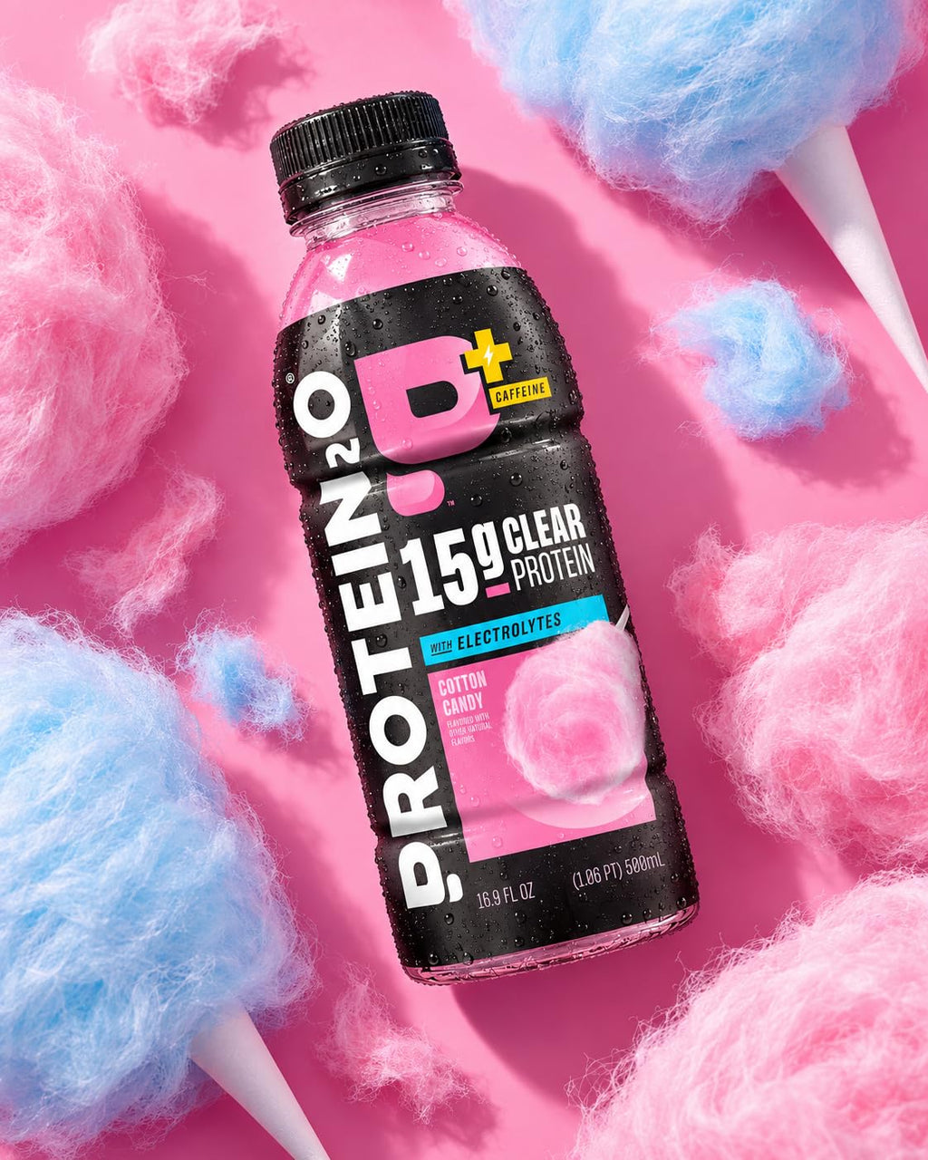 Protein2o 15g Whey Protein Isolate Hydration Drink Plus Energy & Focus, 350mg of Electrolytes, Vitamins B5 & B6, Sugar Free, Cotton Candy, 16.9 oz Bottle (Pack of 12)