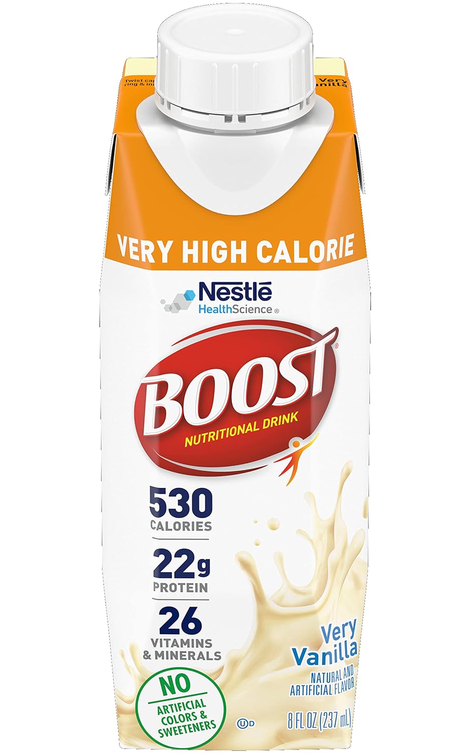 Boost Very High Calorie Nutritional Drink, Very Vanilla, 8 Ounce Box, Pack of 27