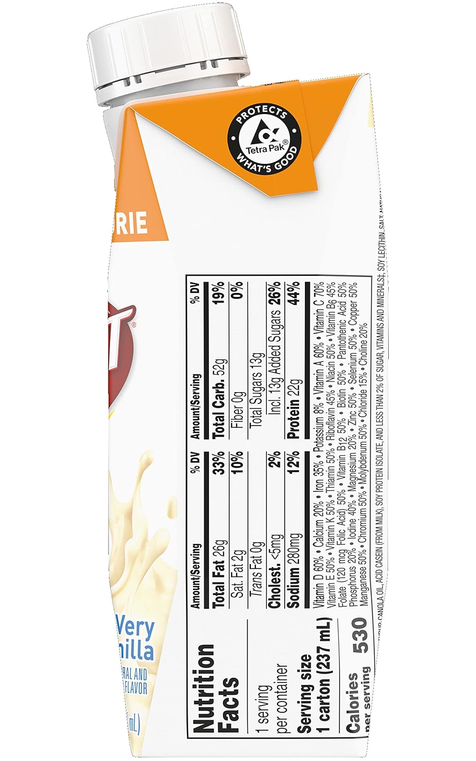 Boost Very High Calorie Nutritional Drink, Very Vanilla, 8 Ounce Box, Pack of 27
