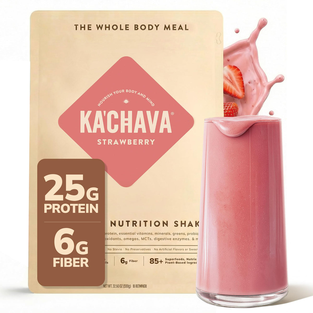 Ka’Chava Whole Body Meal Shake Vanilla 2 lb – Vegan Protein Powder with 85+ Superfoods & Greens – Plant-Based Meal Replacement with Probiotics & Digestive Enzymes – Gluten & Dairy Free (15 Servings)