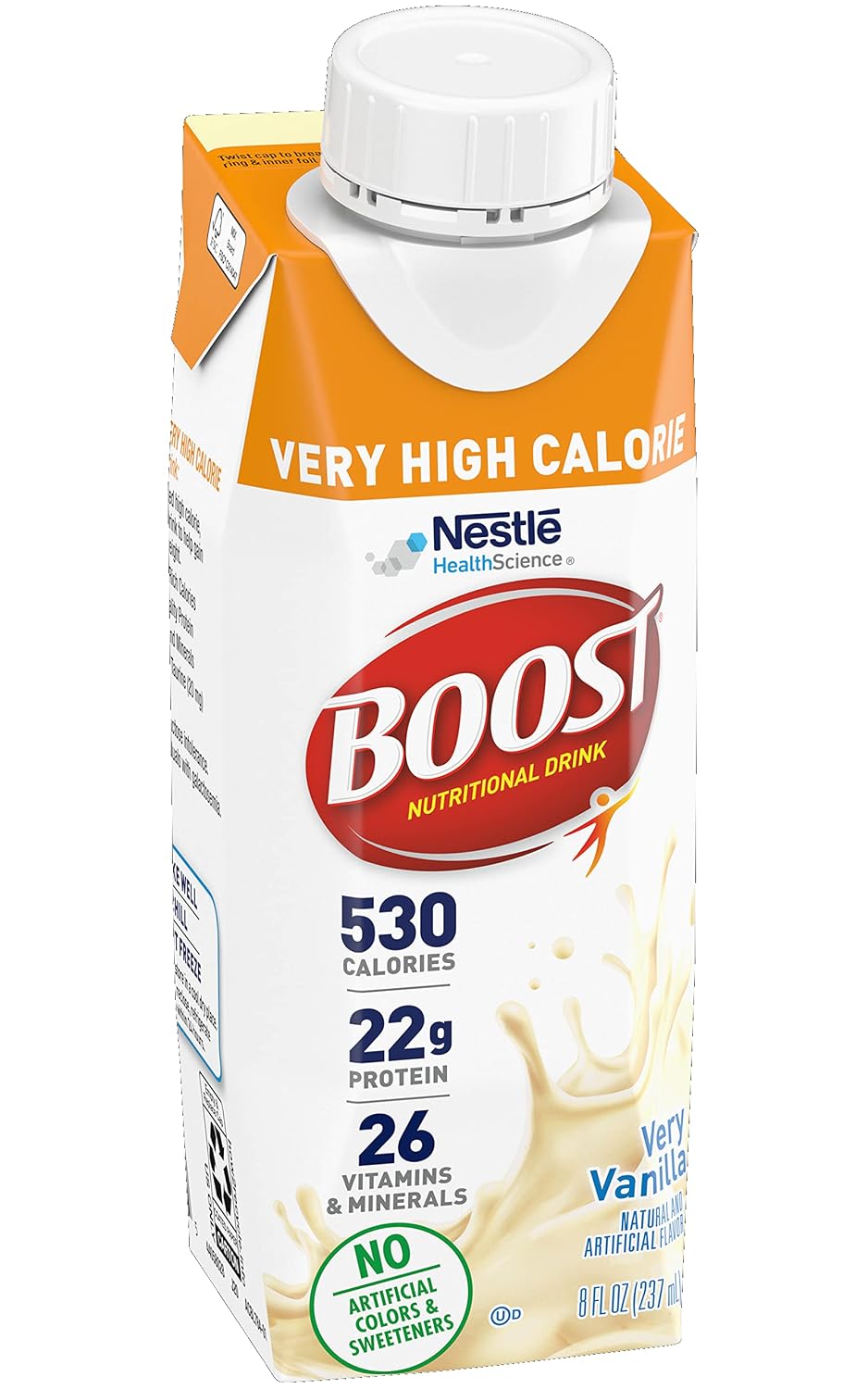 Boost Very High Calorie Nutritional Drink, Very Vanilla, 8 Ounce Box, Pack of 27