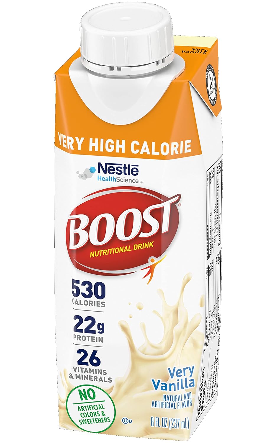 Boost Very High Calorie Nutritional Drink, Very Vanilla, 8 Ounce Box, Pack of 27