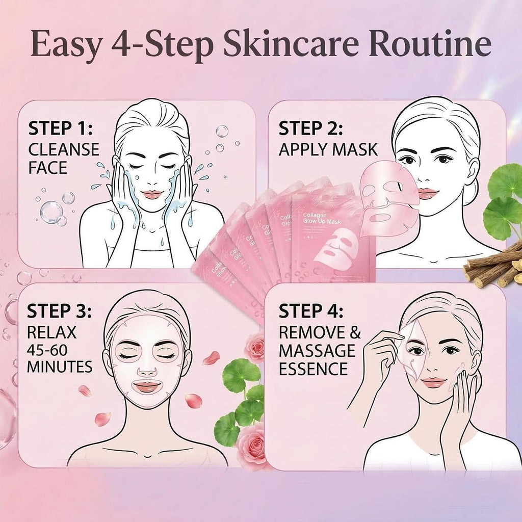 Collagen Face Mask Overnight - Transparent Transforming Korean Hydrogel Mask - Active Complex& Low Molecular Collagen for Glowing Glass Skin - Hydrating & Smoothing Skincare, 8 Sheet