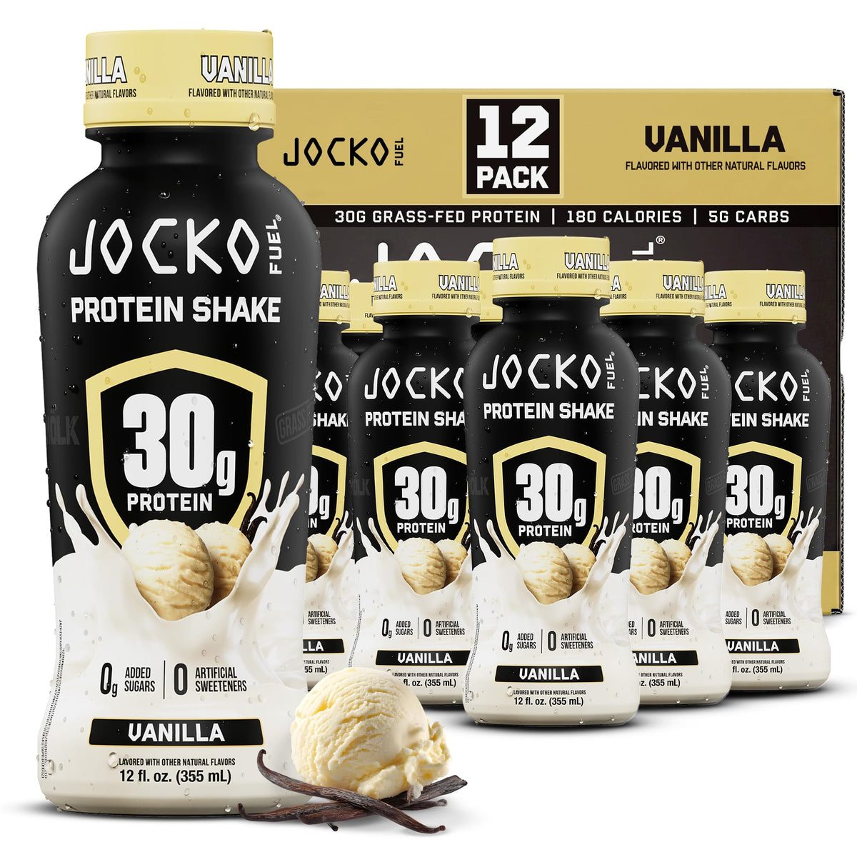 Jocko Fuel High Protein Shakes, Sweet Cream Coffee, 12 fl oz | 12 Pack