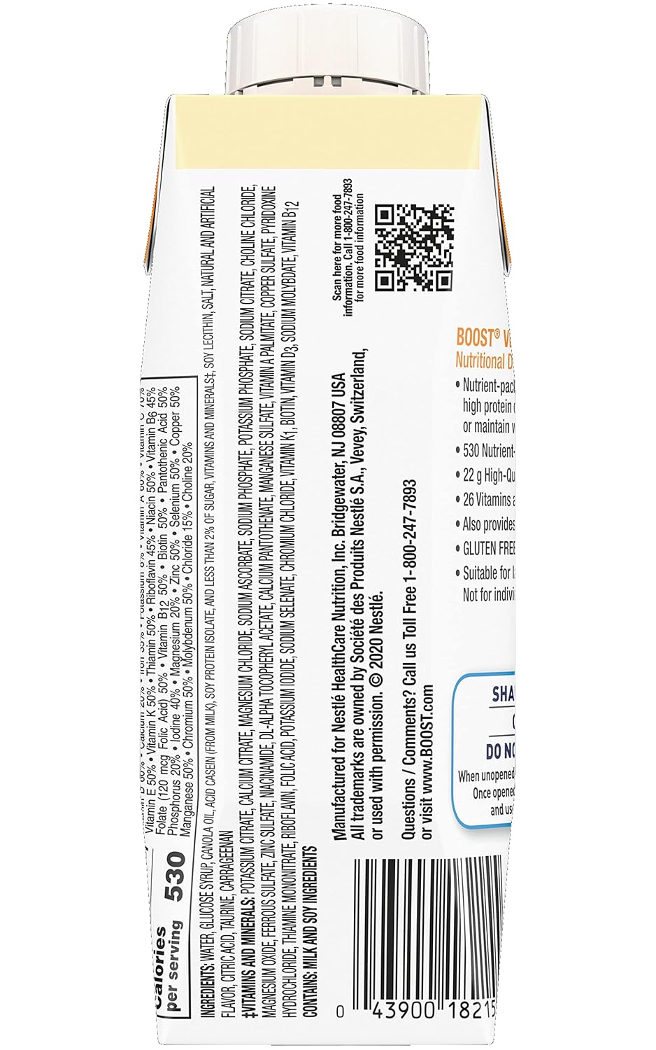 Boost Very High Calorie Nutritional Drink, Very Vanilla, 8 Ounce Box, Pack of 27
