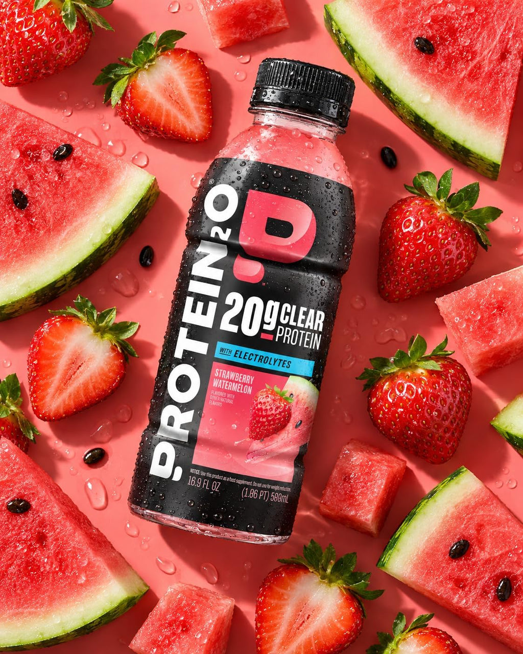 Protein2o Hydration Drink - 2-in-1 Liquid Clear Whey Protein Isolate and Electrolyte Drink - 20g Protein, Vitamins B5, B6 - Post-Workout Recovery - 16.9 Fl Oz - 12 Count Strawberry Watermelon