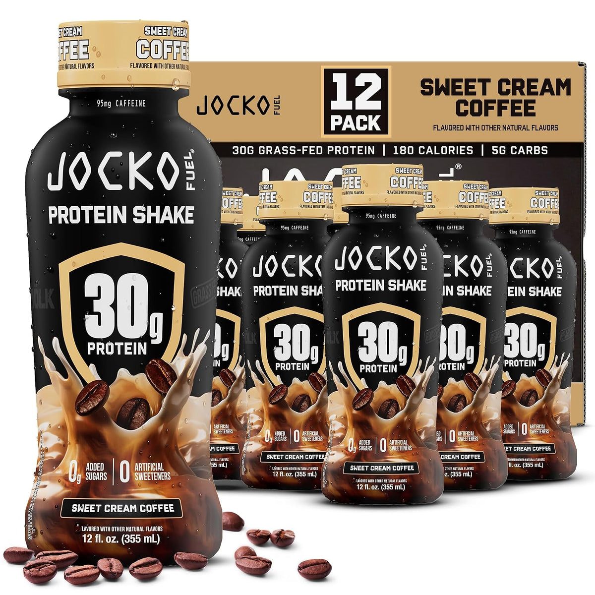 Jocko Fuel High Protein Shakes, Sweet Cream Coffee, 12 fl oz | 12 Pack
