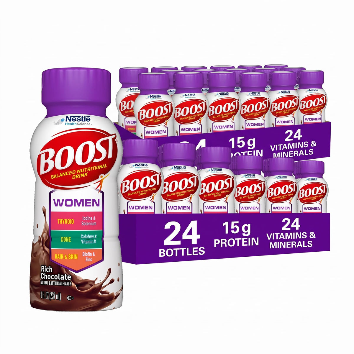 BOOST Women Balanced Nutritional Drink, Rich Chocolate, 8 FL OZ, 24 pk