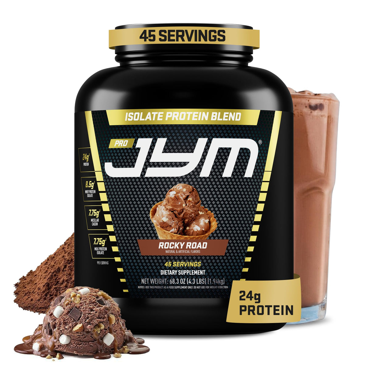 JYM Tahitian Vanilla Bean Whey & Casein Protein Powder, 1.7 lb, 22 Servings