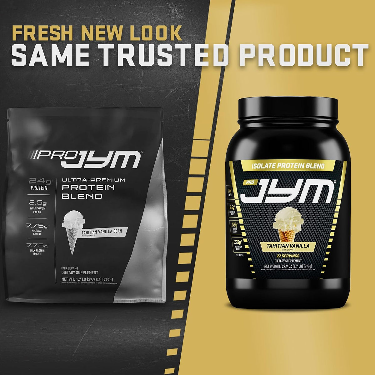 JYM Tahitian Vanilla Bean Whey & Casein Protein Powder, 1.7 lb, 22 Servings