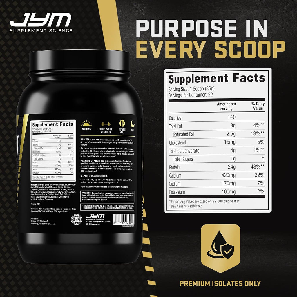 JYM Tahitian Vanilla Bean Whey & Casein Protein Powder, 1.7 lb, 22 Servings