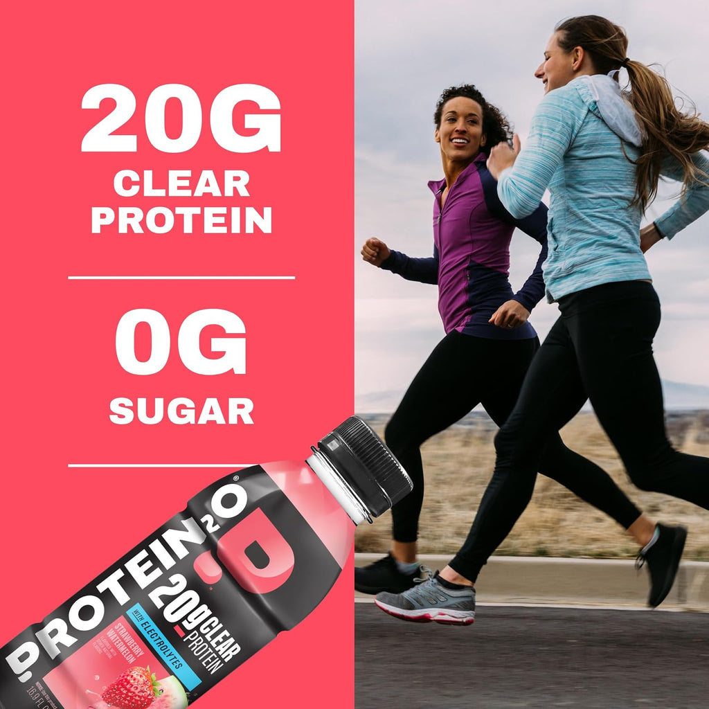 Protein2o Hydration Drink - 2-in-1 Liquid Clear Whey Protein Isolate and Electrolyte Drink - 20g Protein, Vitamins B5, B6 - Post-Workout Recovery - 16.9 Fl Oz - 12 Count Strawberry Watermelon