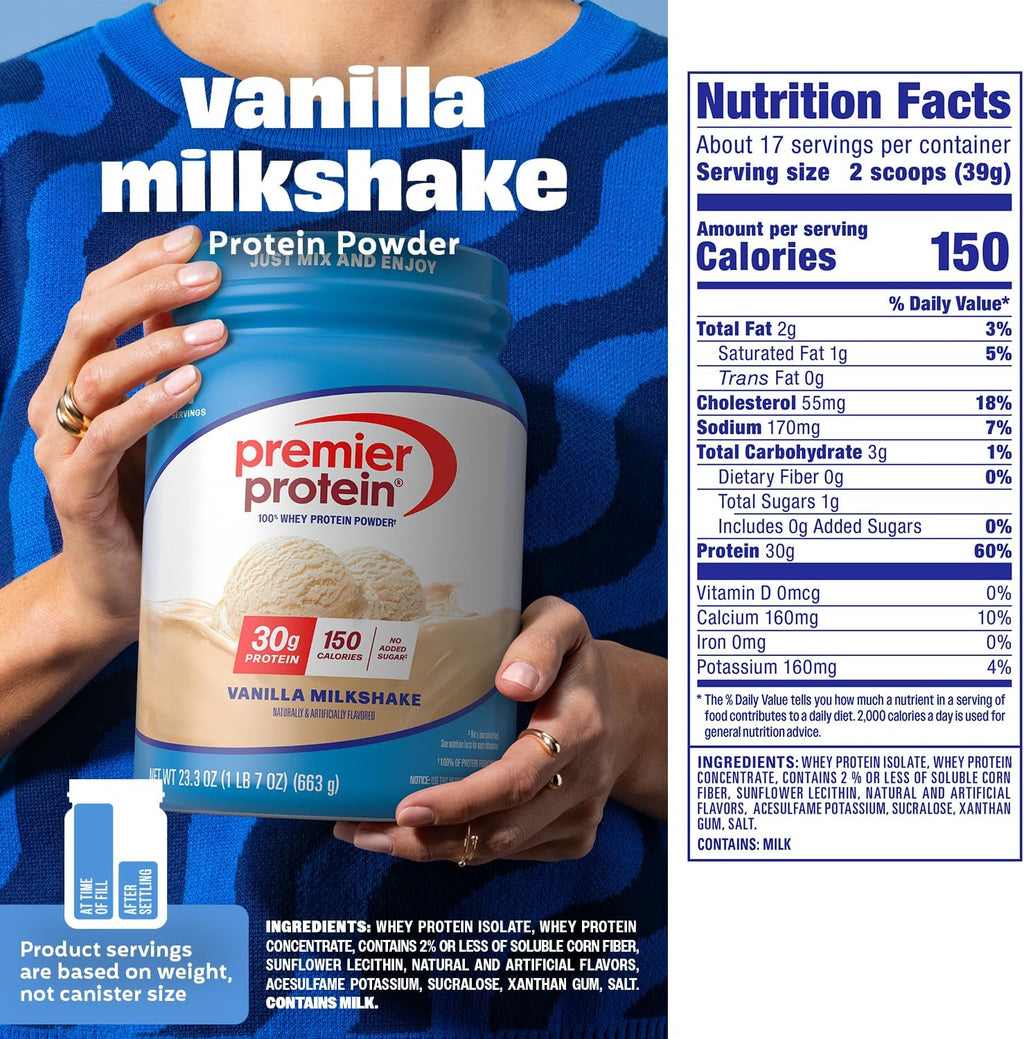 Premier Protein 30g High Protein Powder, 100% Whey, Vanilla, 17 Servings